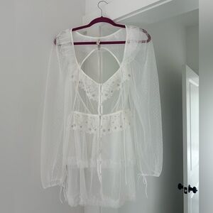 NWT For Love & Lemons white sheer slip dress - S